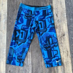 Nike Pro Blue Abstract Print Crop Leggings- L
